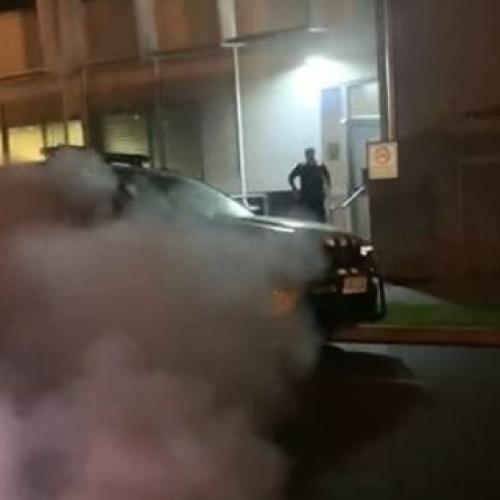 Man charged over daring burnout outside Gold Coast cop shop