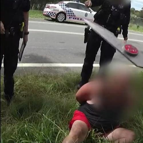 WATCH: Moment man armed with machete, scissors crashes into cars in Logan