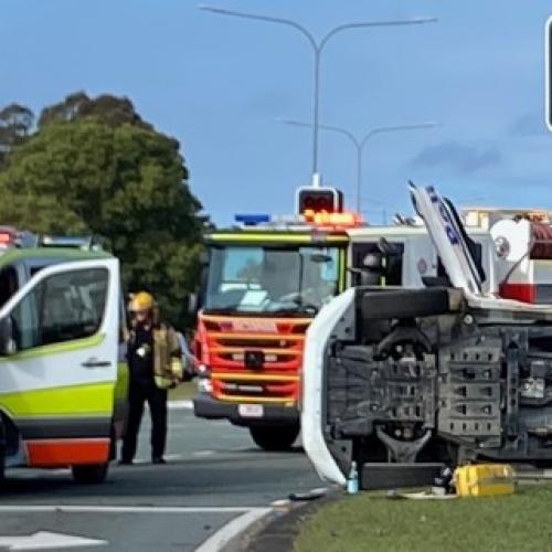Two police officers among four injured in nasty rollover on the Gold Coast