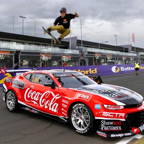 Champion skateboarder jumps Supercar ahead of Gold Coast 500
