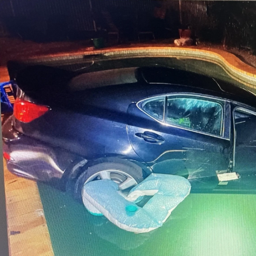 Chaotic stolen car joyride comes to crashing end in backyard pool
